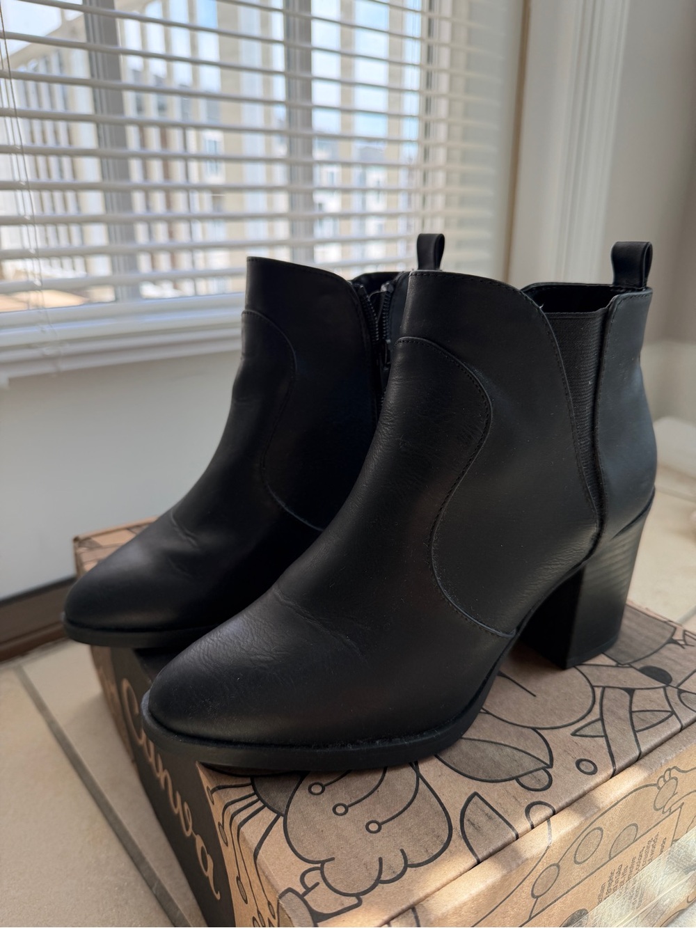 MIA Women’s Leather Black Ankle Booties - Classic Block Heel